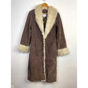 Wilsons Leather Maxima long Suede Shaggy Faux Fur Penny Lane Coat Jacket Brown M